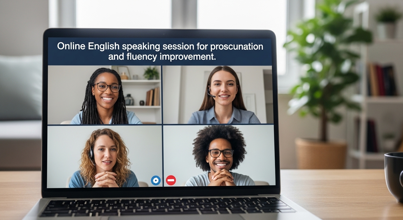 Student practicing English speaking online