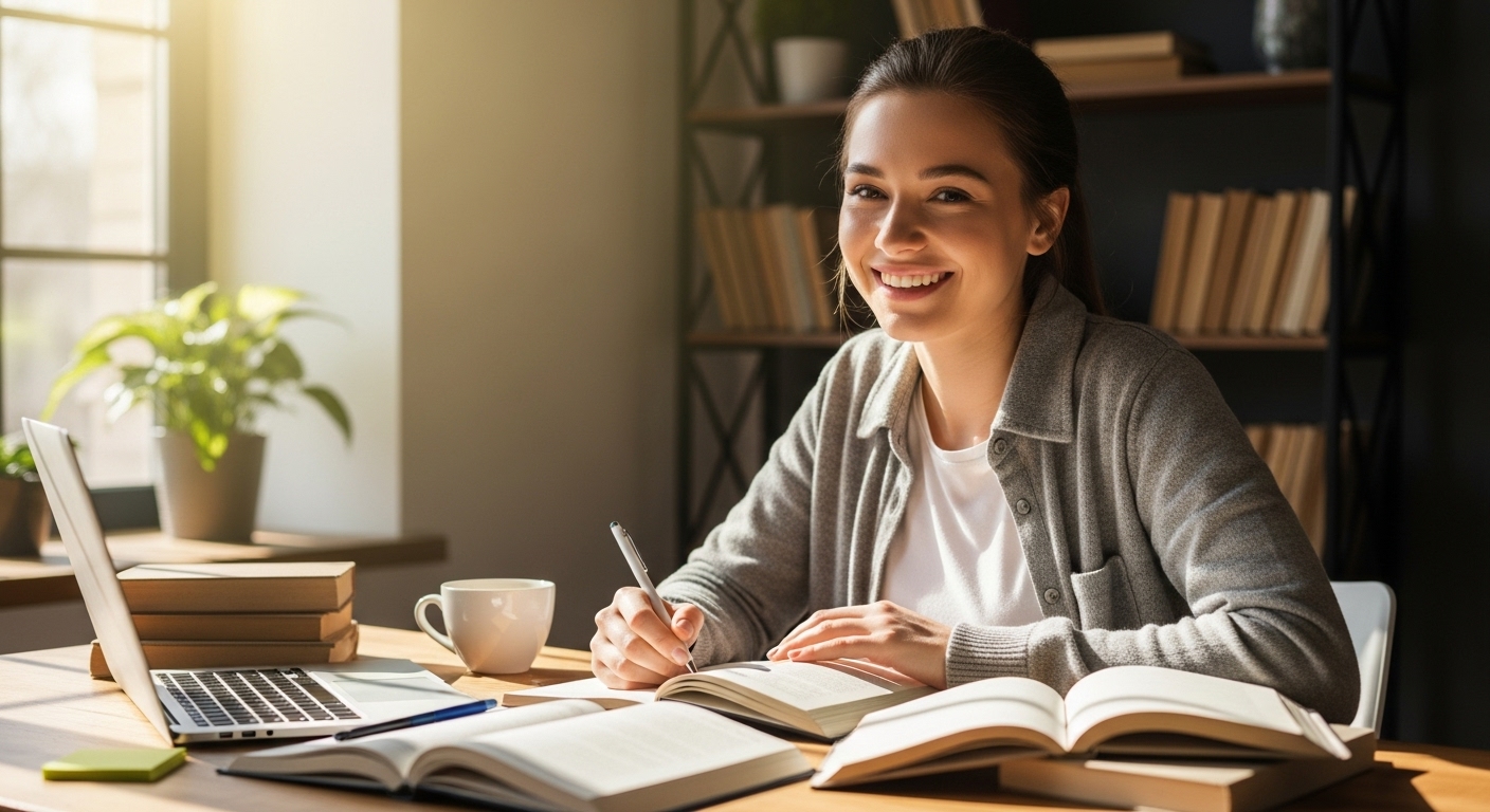 student developing growth mindset while studying