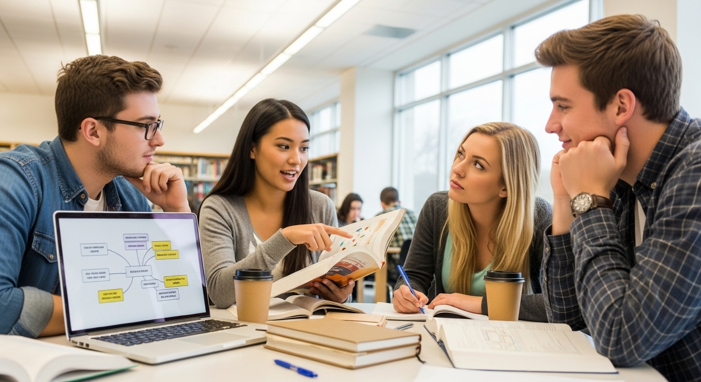 students discussing learning progress