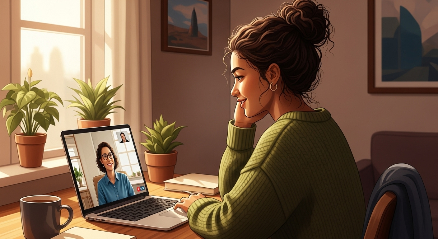 Student learning English online with a tutor