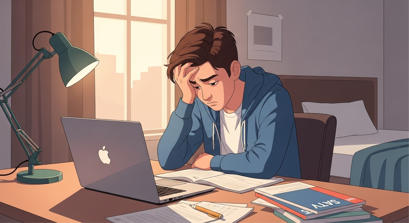 Student frustrated while studying for SAT struggling with score plateau needing effective sat tutoring online breakthrough strategies