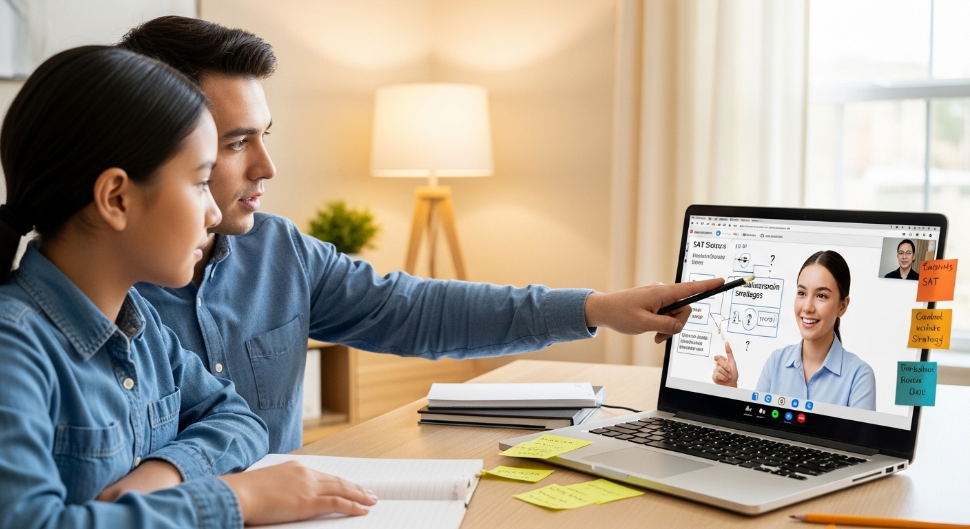 Online SAT tutor providing personalized one-on-one instruction using proven SAT score improvement strategies and targeted support for breakthrough results