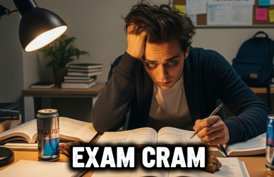 Stressed UK student preparing for exams and managing anxiety