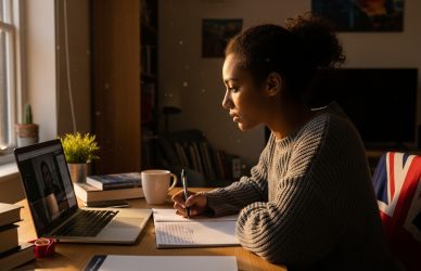 Online tutor from Pakistan teaching a UK student through video call