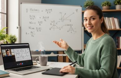 Student learning math online with a tutor
