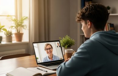 Student learning with tutor through online tutoring services.